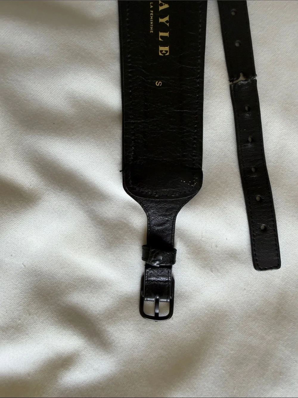 Mayle Black Leather Belt with Lime Green Fabric Inlay